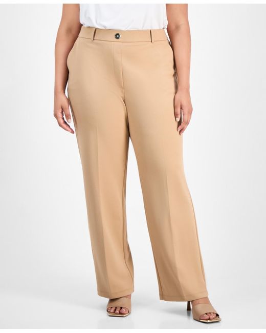 Kasper Natural Plus Size Faux-fly Straight-leg Pants