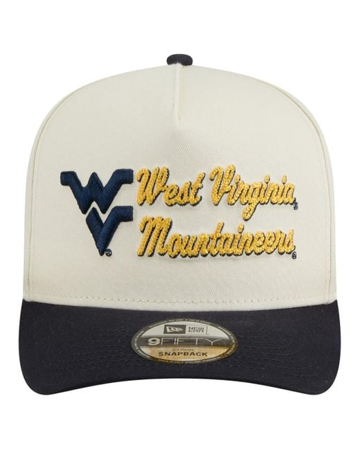 KTZ White Cream/navy West Virginia Mountaineers Vintage Chainstitch 9fifty A-frame Snapback Hat for men