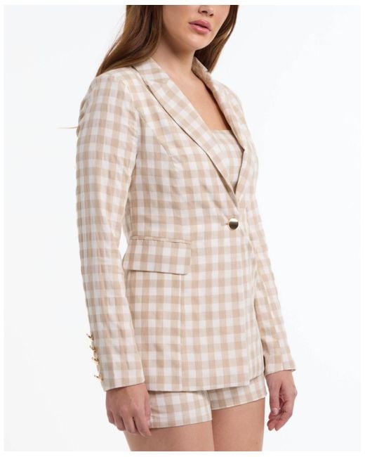 Bebe Natural Gingham One Button Tailored Jacket