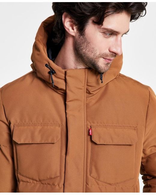 Levi's Brown Quilted Hooded Puffer Jacket for men