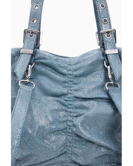 Desigual Blue Medium Ruched Denim Backpack