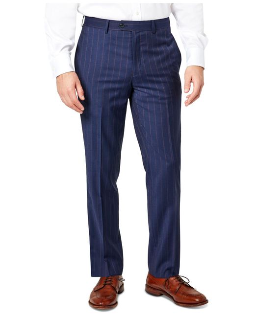 Tallia Blue Slim-fit Berry Stripe Wool Suit Pants for men