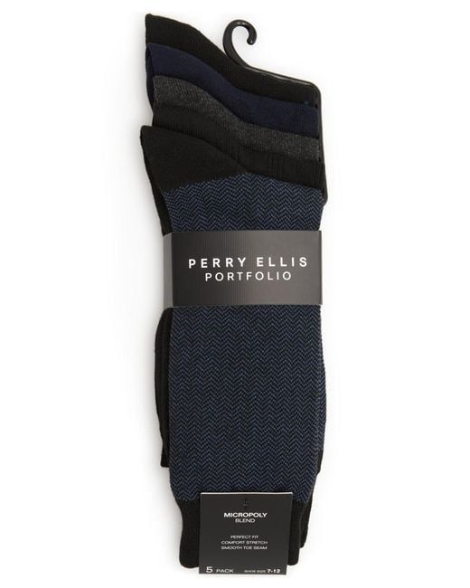 Perry Ellis Black Herringbone Patterned Texture Socks for men
