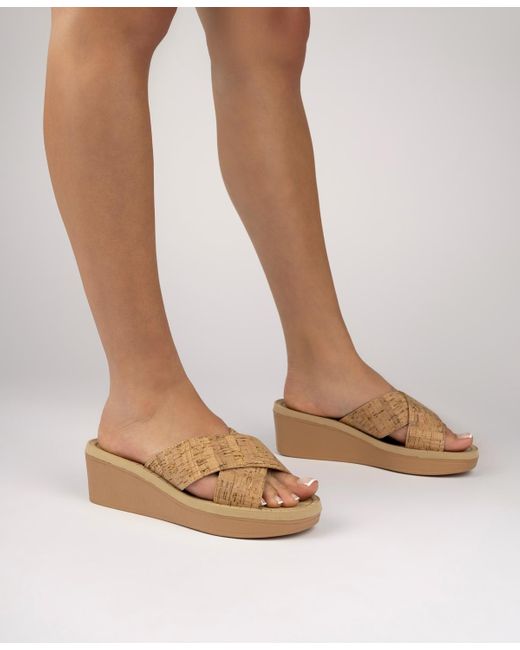 Journee Collection Blue Biara Crisscross Platform Wedge Sandals