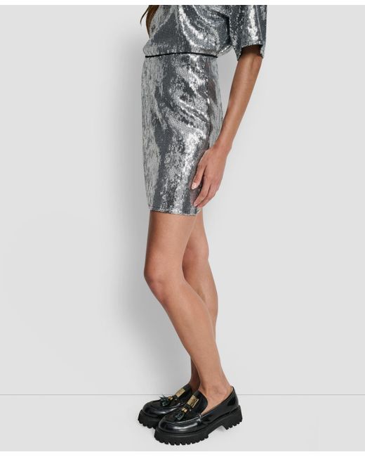 DKNY Blue Sequins Pull-on Mini Skirt