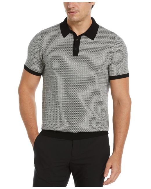 Perry Ellis Gray Geometric Pattern Polo Sweater for men