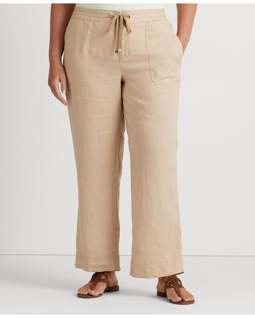 Lauren by Ralph Lauren Natural Plus-size Linen Wide-leg Pants