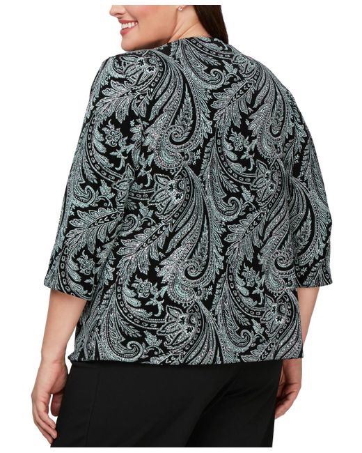 Alex Evenings Gray Plus Size Printed 3/4 Sleeve Jacket & Scoop-neck Tank Top