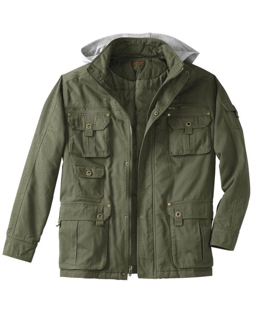 Boulder Creek Green By Kingsize Big & Tall 9 Pocket Twill Utility Jacket With Removable Hood for men