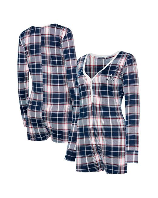 Concepts Sport Blue Atlanta Braves Ashford Plaid V-neck Knit Romper
