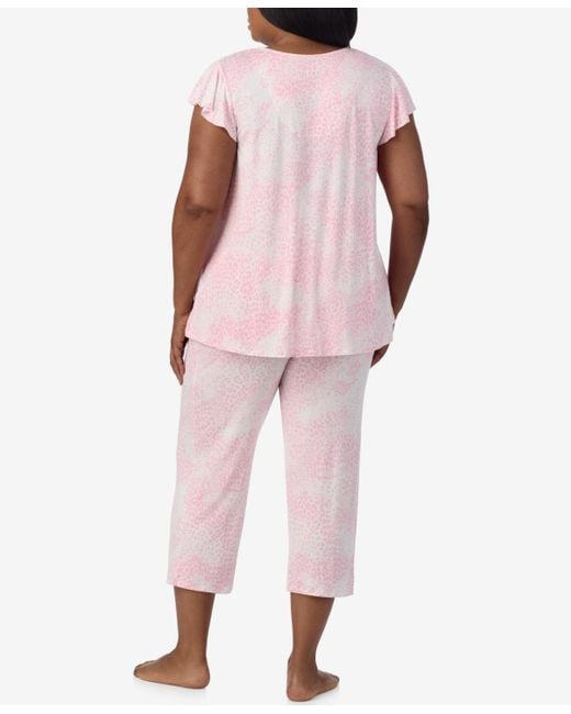 Ellen Tracy Pink Plus Size Short Sleeve Cropped Pajama Set