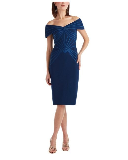 Tadashi Shoji Blue Meridian Sundial Off-shoulder Dress