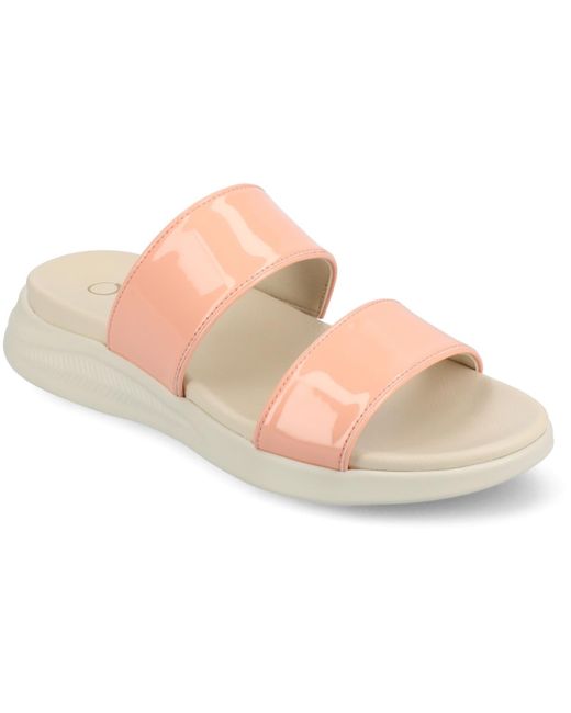 Journee Collection Pink Janis Double Band Comfort Wedge Sandals