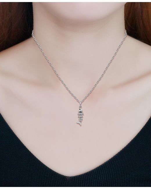 Giani Bernini White Cubic Zirconia Fishbone Pendant Necklace