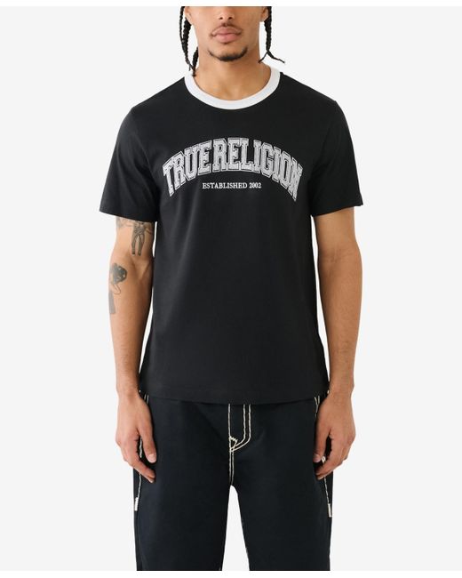 True Religion Black Short Sleeve Collegiate Ringer T-shirts for men