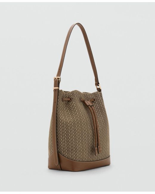 Mango Brown Printed Logo Bucket Bag