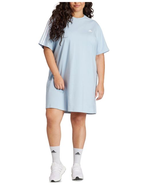 Adidas Blue Plus Size Essentials 3-stripes Boyfriend T-shirt Dress