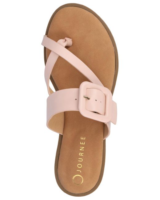 Journee Collection Pink Layra Strappy Buckle Flat Sandals