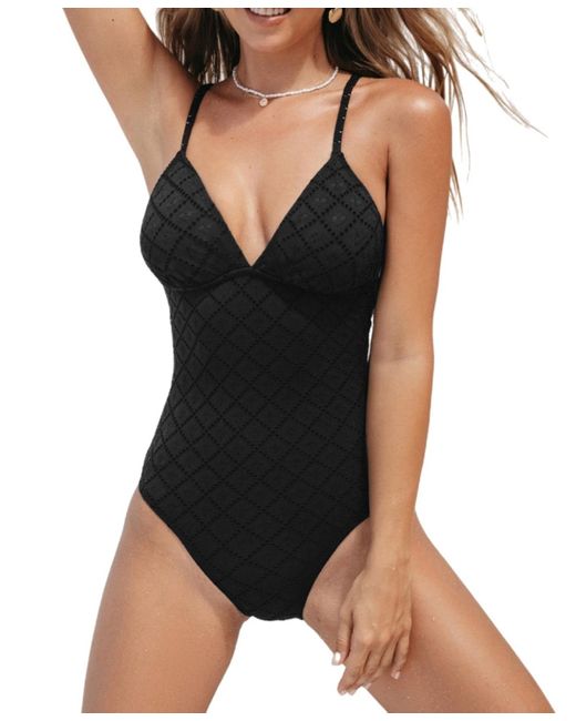 CUPSHE Black V-neck Lace-up Back One-piece