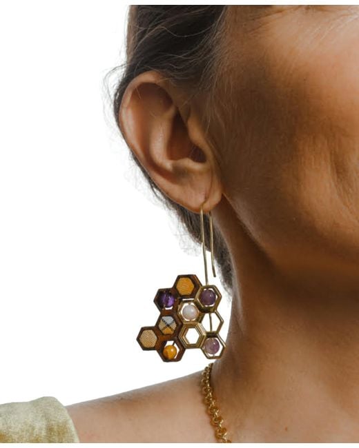 Nectar Nectar New York Metallic 18k Gold-plated Mixed Gemstone Honeycomb Drop Earrings
