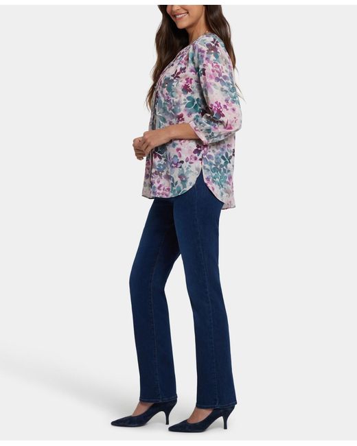 NYDJ Multicolor Pintuck Split Neck Top