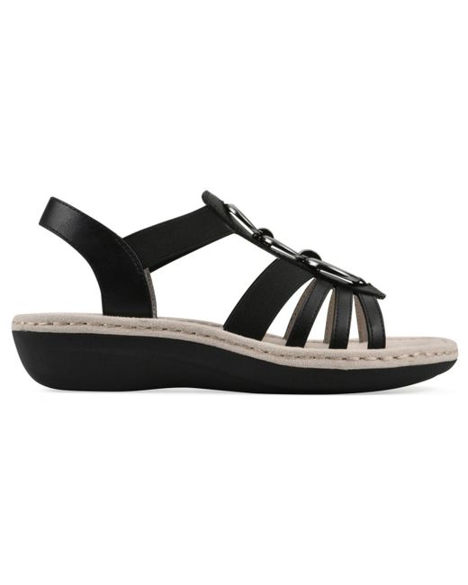 White Mountain Black Caselyn Wedge Slip-on Sandals