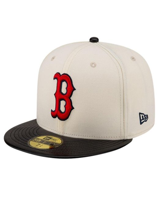 KTZ White Boston Red Sox Game Night Leather Visor 59fifty Fitted Hat for men