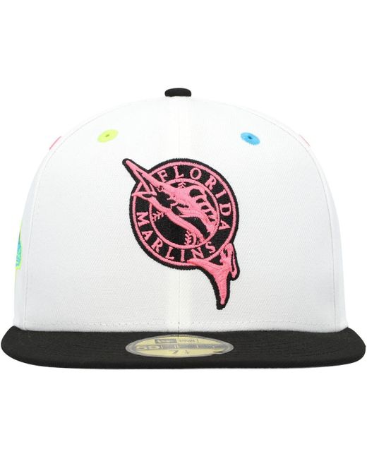 KTZ White Florida Marlins Cooperstown Collection Neon Eye 59fifty Fitted Hat for men
