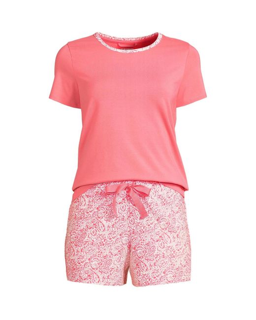 Lands' End Pink Knit Pajama Short Set Short Sleeve T-shirt And Shorts