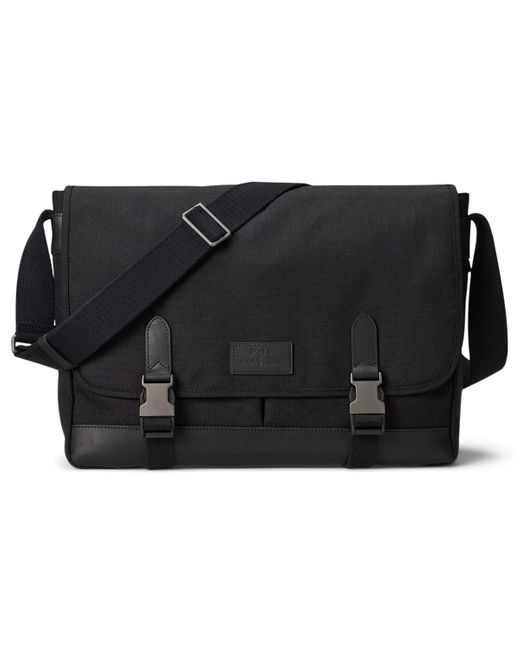 Polo Ralph Lauren Black Leather-trim Travel Messenger Bag for men