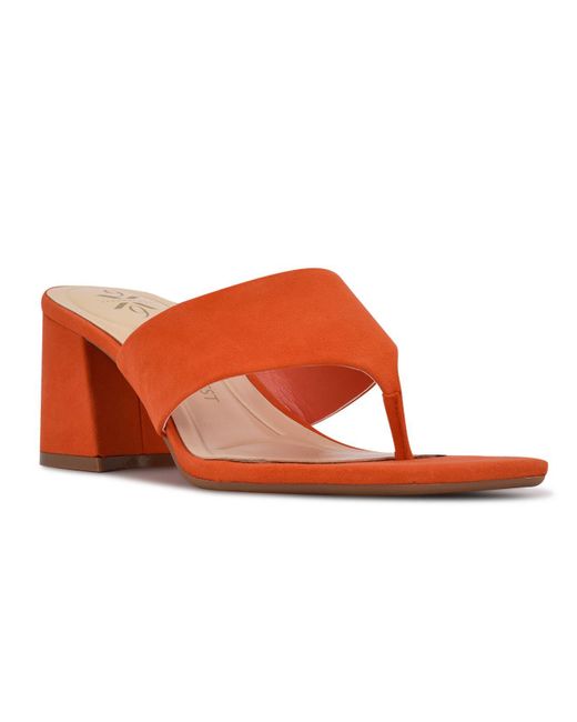 Nine West Gelina 9x9 Thong Block Heel Sandals in Tangerine Suede (Orange) | Lyst