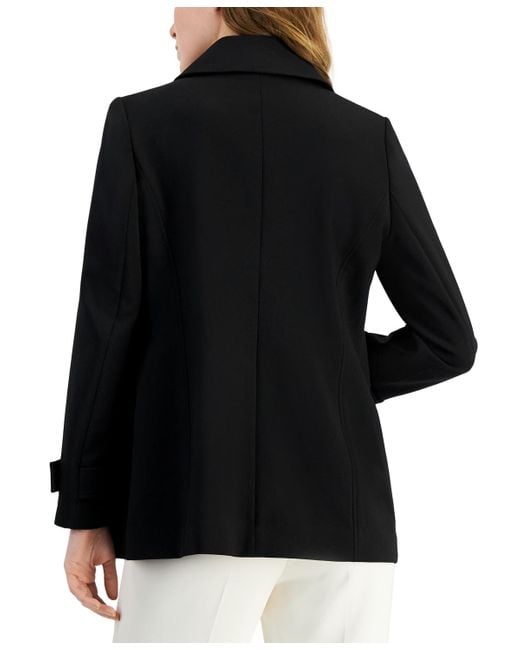 Anne Klein Black Faux Double-breasted Trench Coat