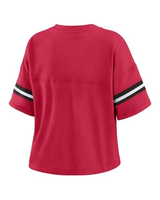WEAR by Erin Andrews Red Arizona S Color Block Boxy Modest Crop V-neck T-shirt