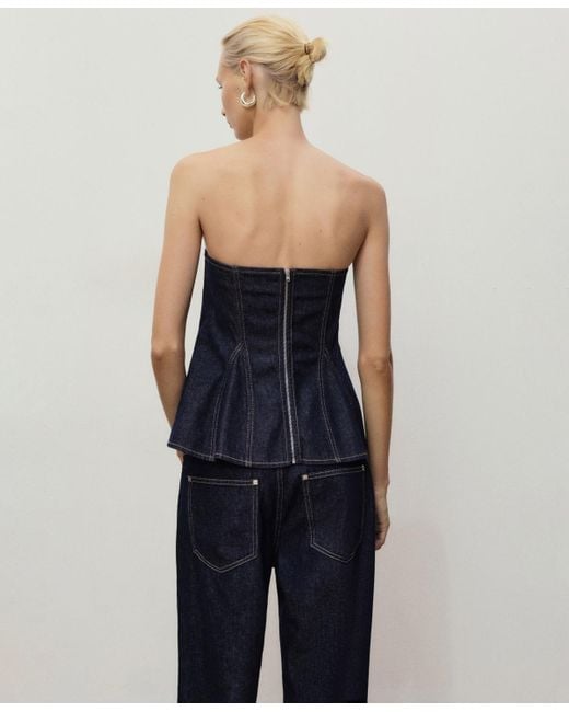 Mango Blue Denim Peplum Top