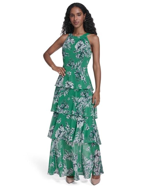 green leaves woman dress tony hilfiger 16 Tommy Halter Neck Tiered Maxi in YGroup_sofia