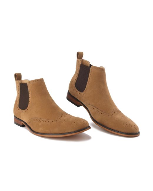 Gino Vitale Brown Slip On Wing Tip Chelsea Boots for men