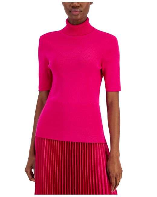 Anne Klein Pink Turtleneck Elbow-sleeve Sweater