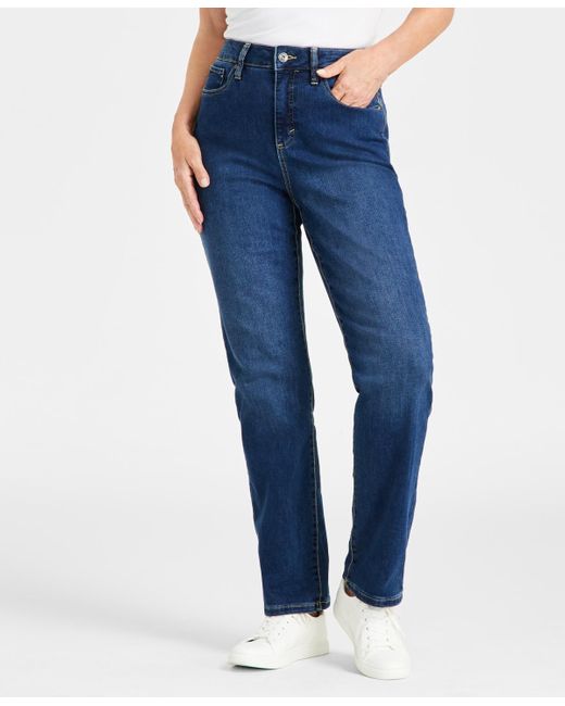 Style & Co. Blue Petite High-rise Natural Straight Jeans