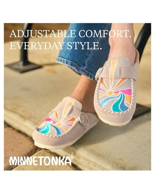 Minnetonka Pink Suede Adjustable Buckle Clogs