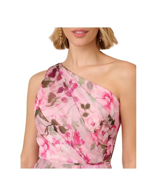 Adrianna Papell Pink Printed One-shoulder High-low Dress