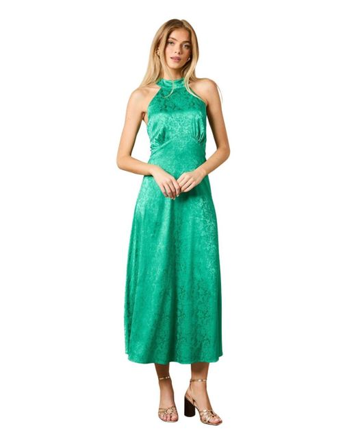 Oasis Green Bias Halterneck Midi Dress