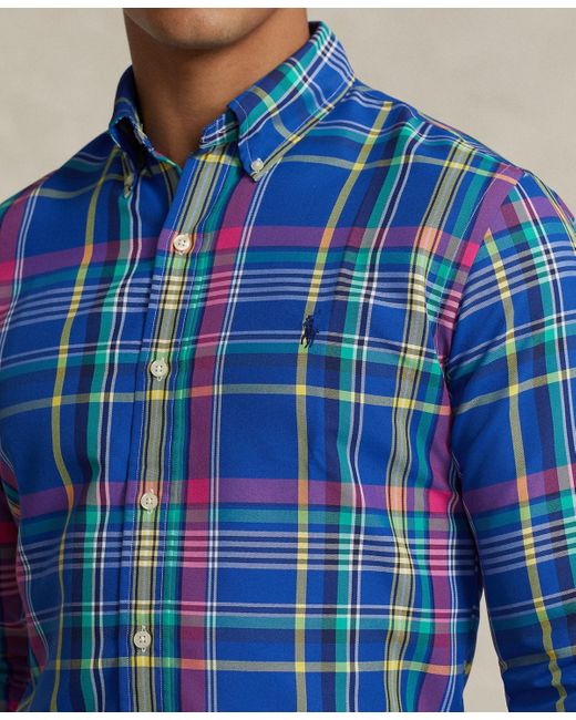 Polo Ralph Lauren Blue Classic-fit Plaid Performance Shirt for men
