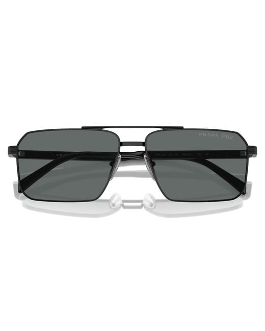 Prada Black Iconic Plaque Rectangle Sunglasses for men