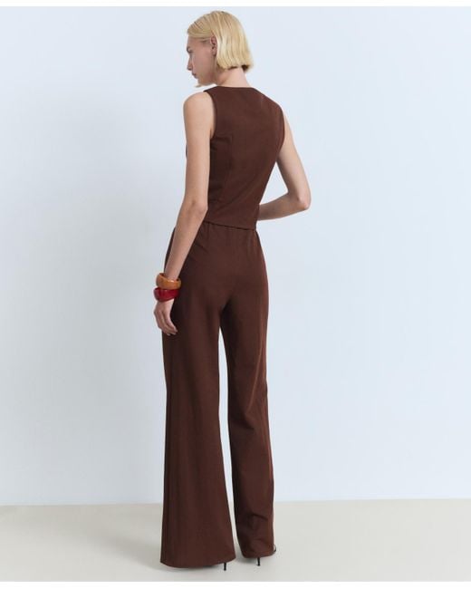 Mango Brown Flowy Straight-fit Pants
