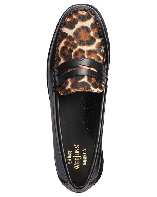 G.H. Bass & Co. Whitney Lug Leopard Loafer Flats in Black | Lyst
