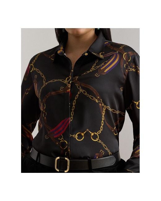 Ralph Lauren Plus Size Classic Fit Belting-print Satin Shirt in