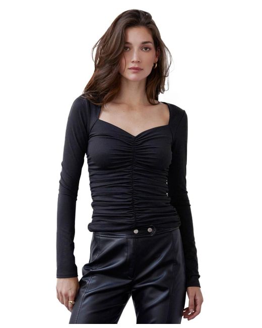 Crescent Black Leilani Sweetheart Ruched Knit Top