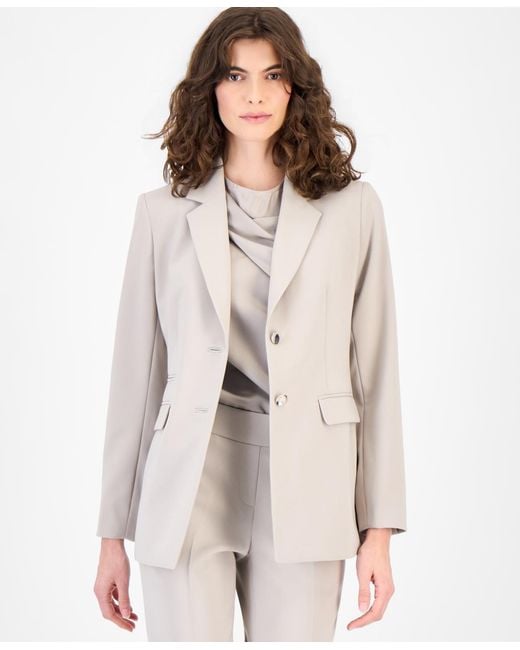 Anne Klein White Two-button Structured Stretch Blazer