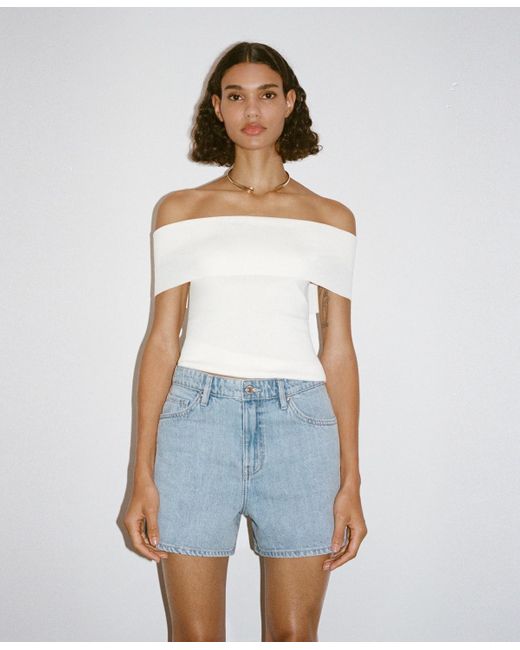 Mango Blue High-waisted Straight-fit Denim Shorts