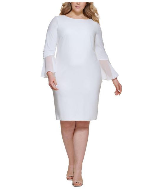Calvin Klein Synthetic Plus Size Illusion Bell-sleeve Dress in Cream ...